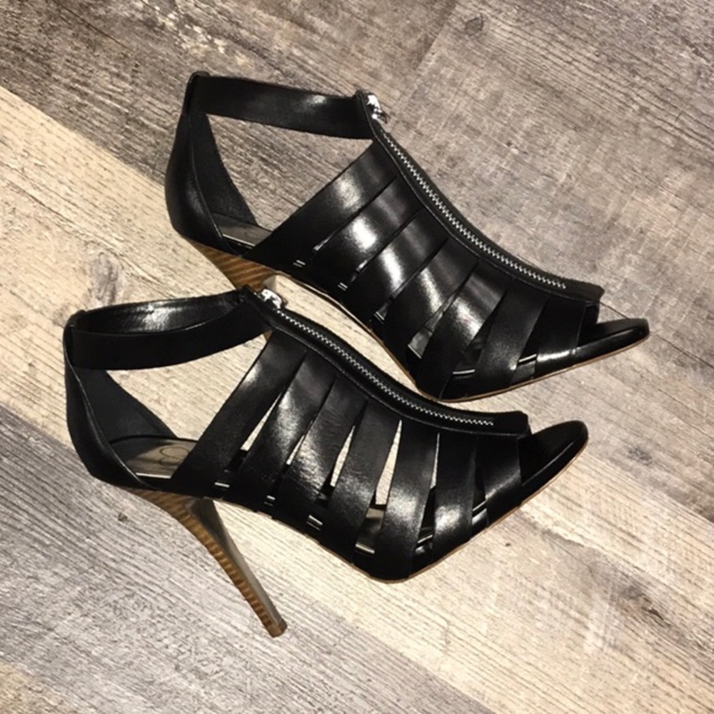 New in the box Jessica Simpson black leather open toe heels